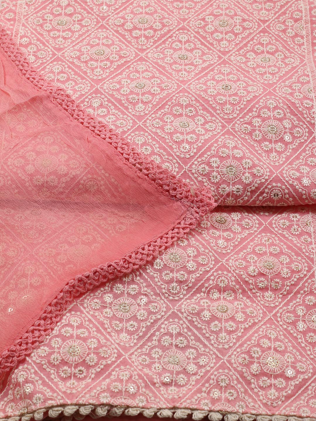 Embroidered Chanderi Unstitched Suit Piece With Dupatta