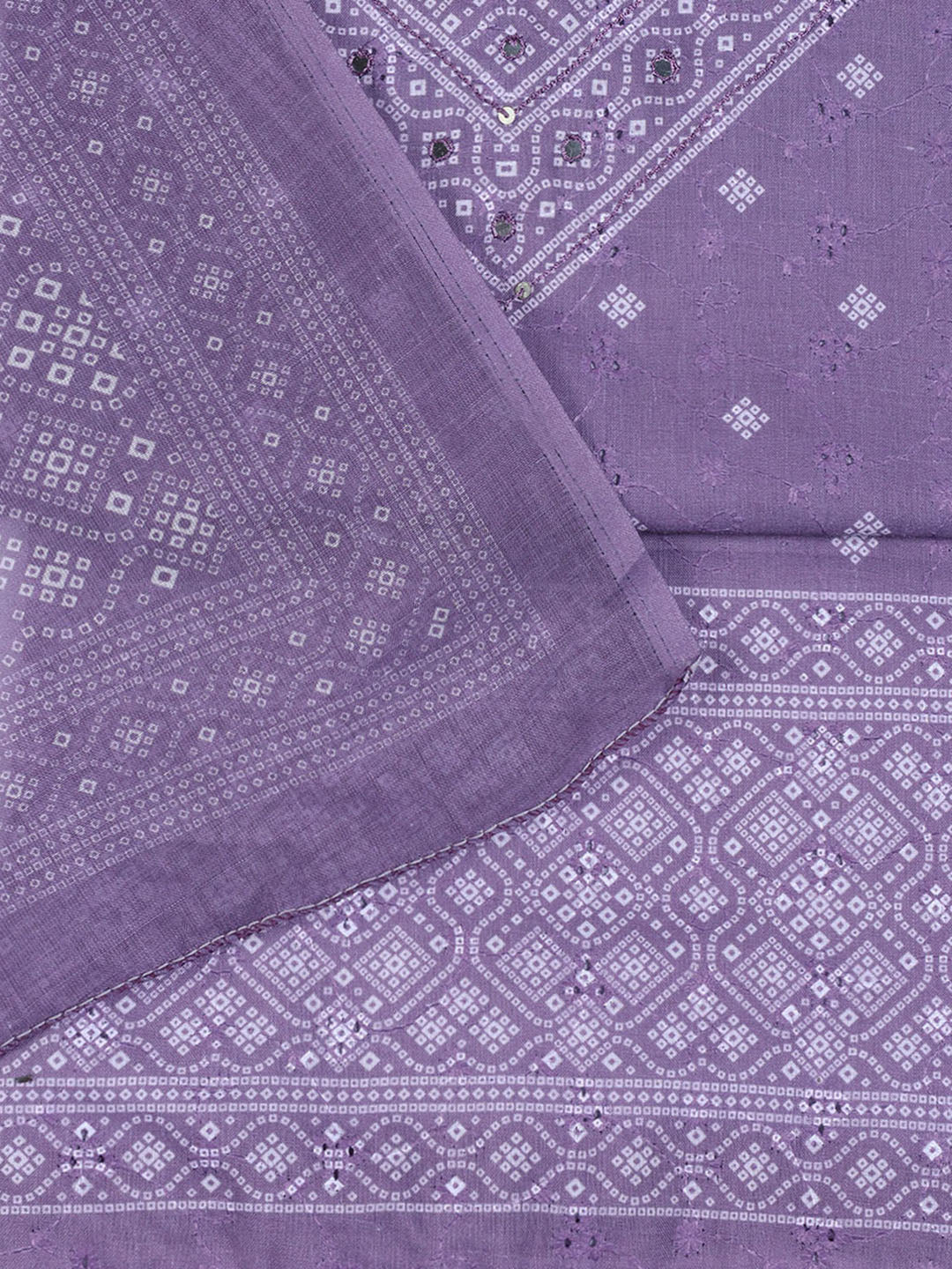 Neck Work Cotton Blend Unstitched Suit With Dupatta