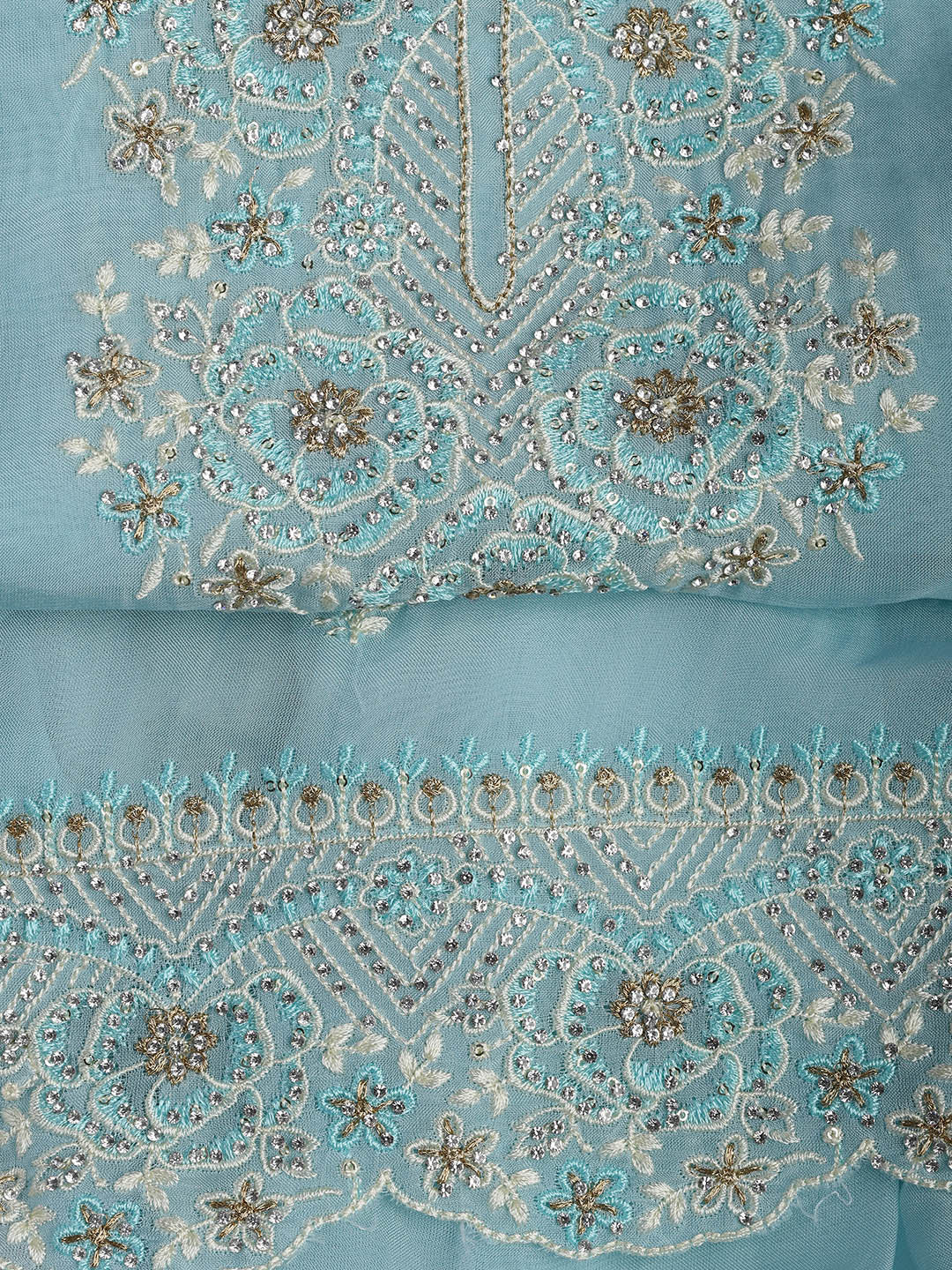 Embroidered Chanderi Unstitched Suit Piece With Dupatta