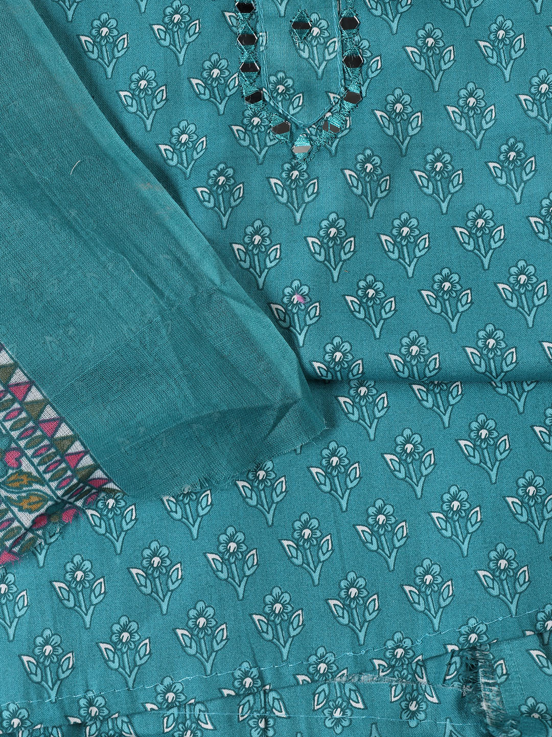 Printed Cotton Blend Unstitched Suit With Dupatta