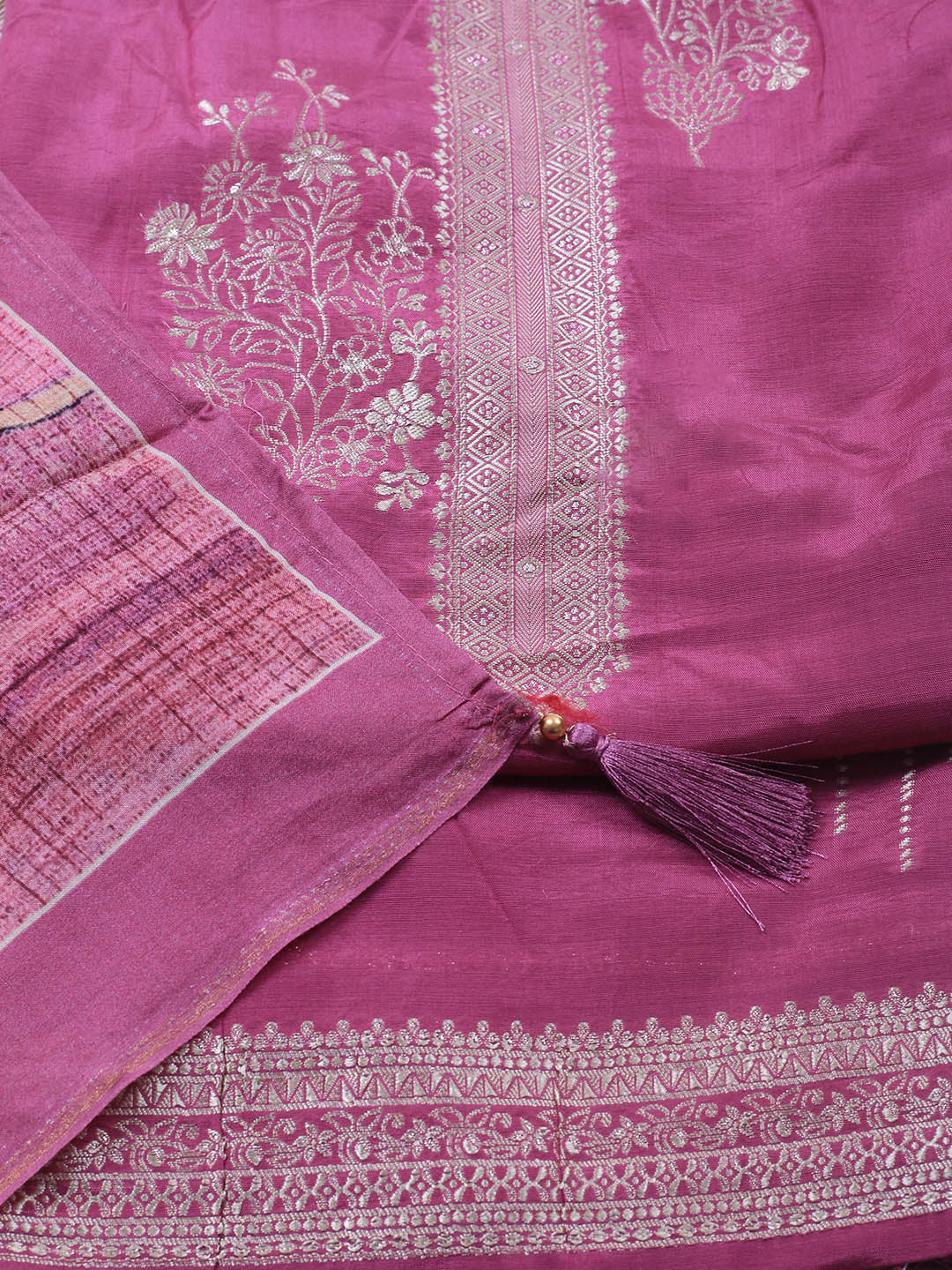 Zardozi Art Silk Unstitched Suit Piece With Dupatta