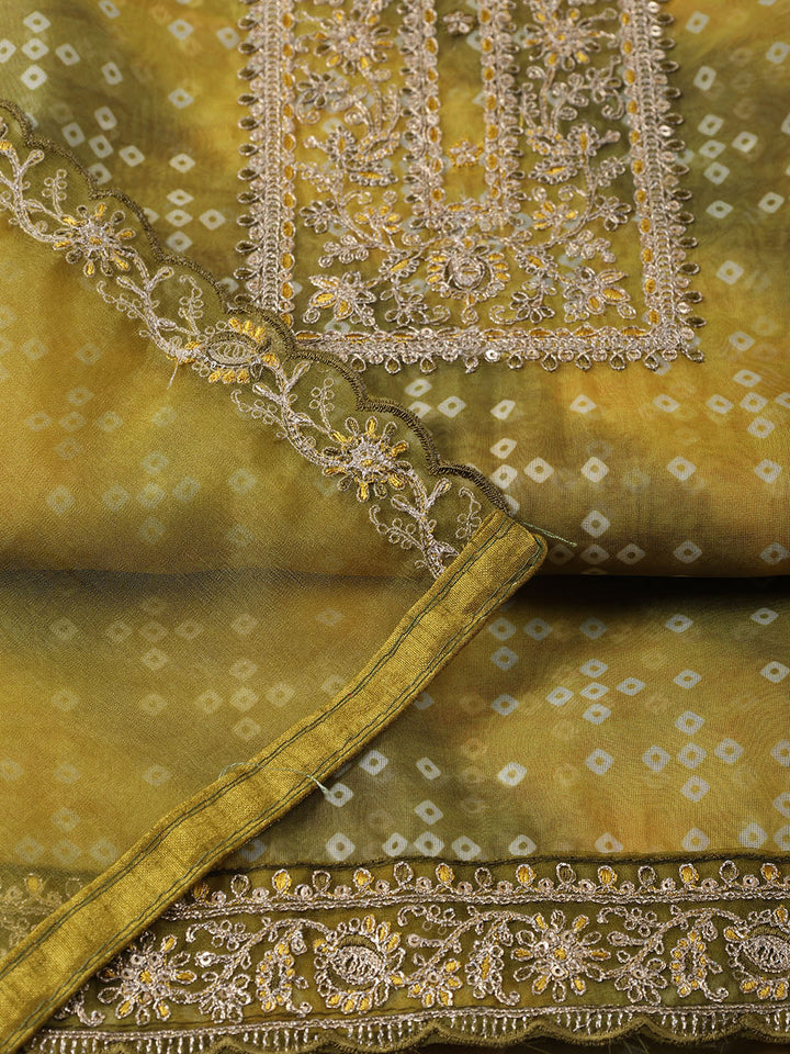 Neck Embroidered Organza Unstitched Suit With Dupatta