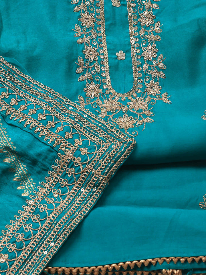 Neck Embroidery Chanderi Unstitched Suit With Dupatta
