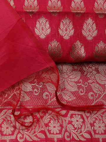 Woven Banarasi Chanderi Unstitched Suit With Dupatta