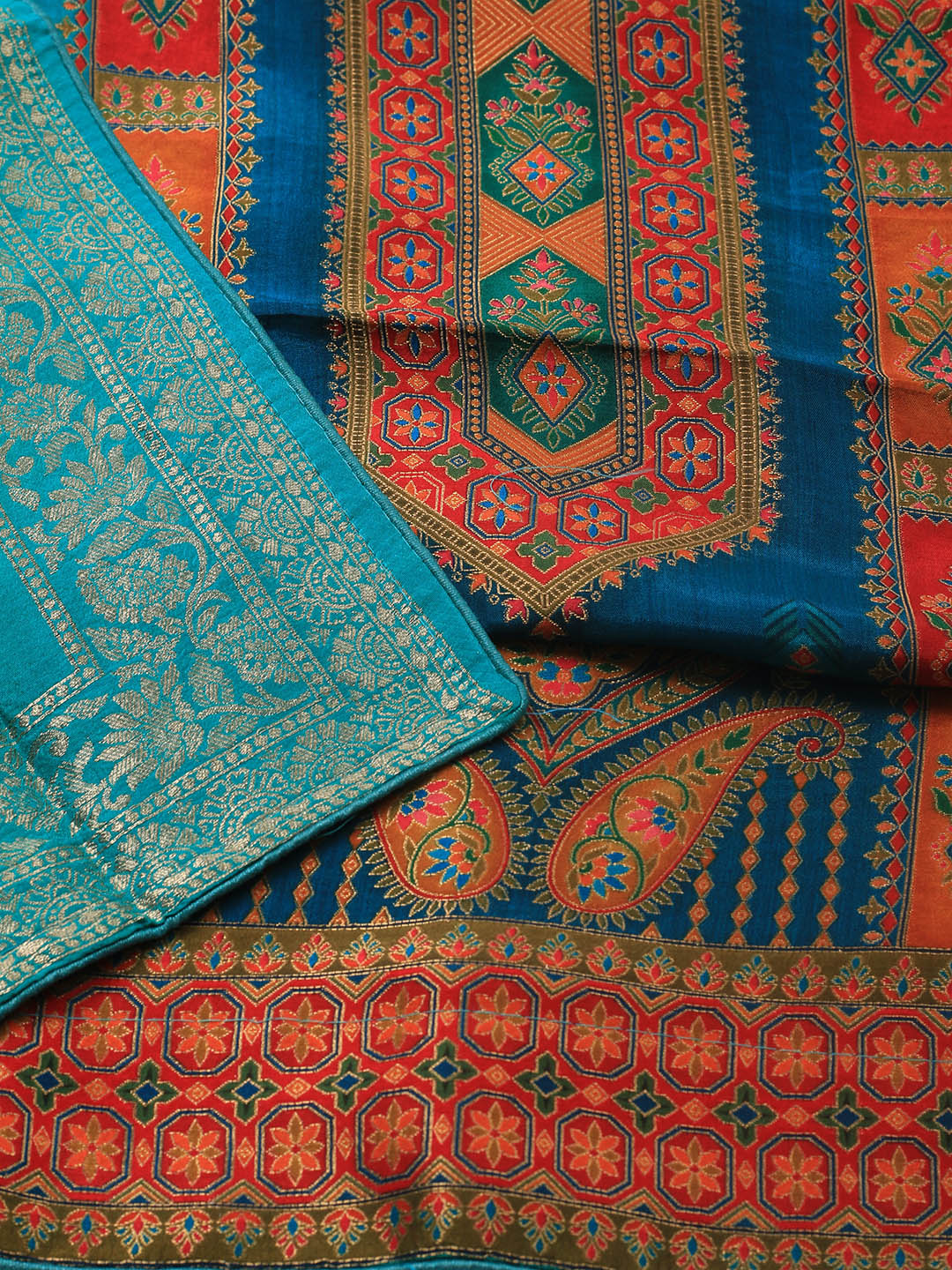 Embroidered Art Silk Unstitched Suit Piece With Dupatta
