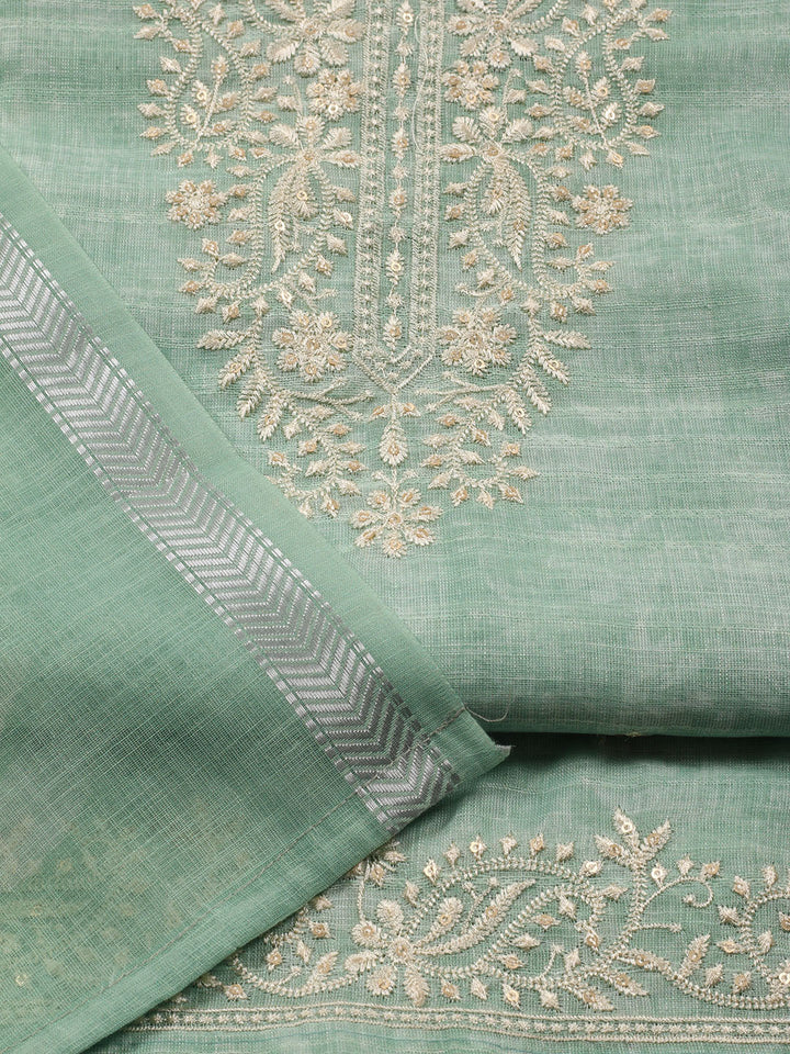 Neck Embroidered Chanderi Unstitched Suit With Dupatta