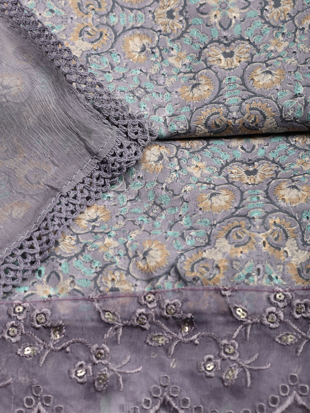 Printed Cotton Blend Unstitched Suit Piece With Dupatta