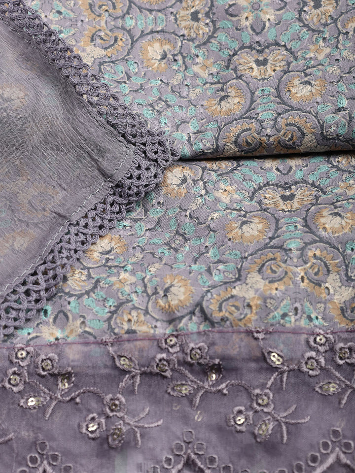 Printed Cotton Blend Unstitched Suit Piece With Dupatta