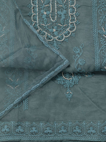 Neck Embroidered Organza Unstitched Suit With Dupatta