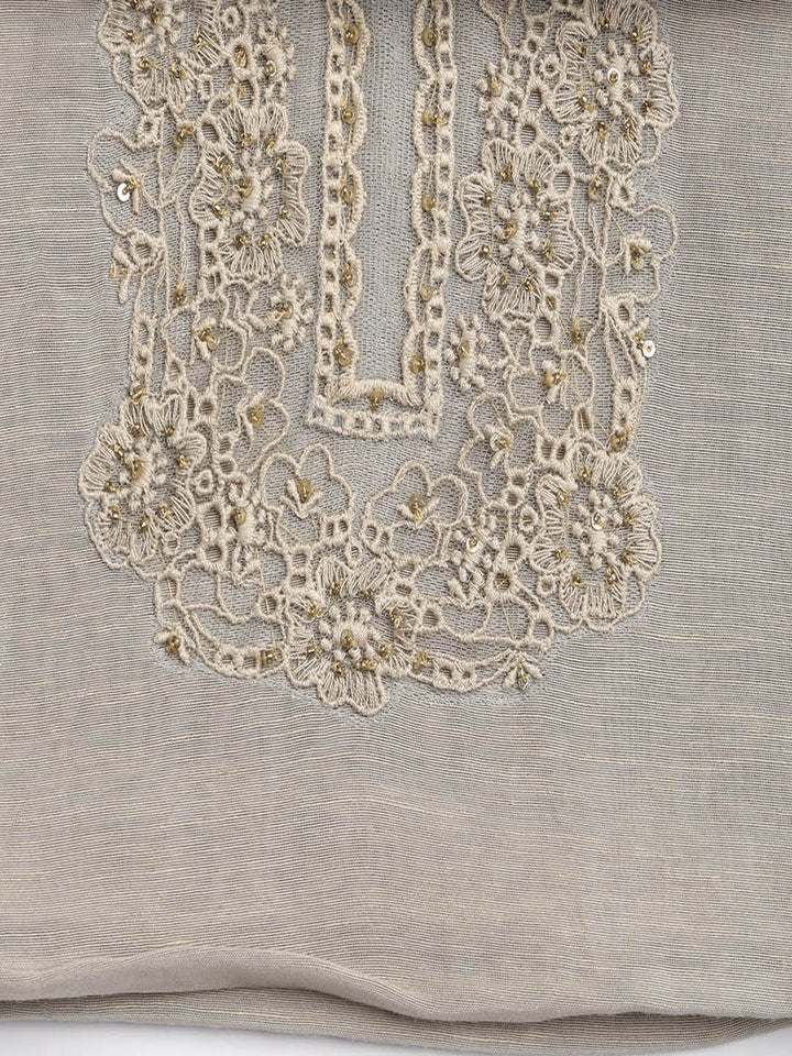 Embroidery Linen Unstitched Suit With Dupatta