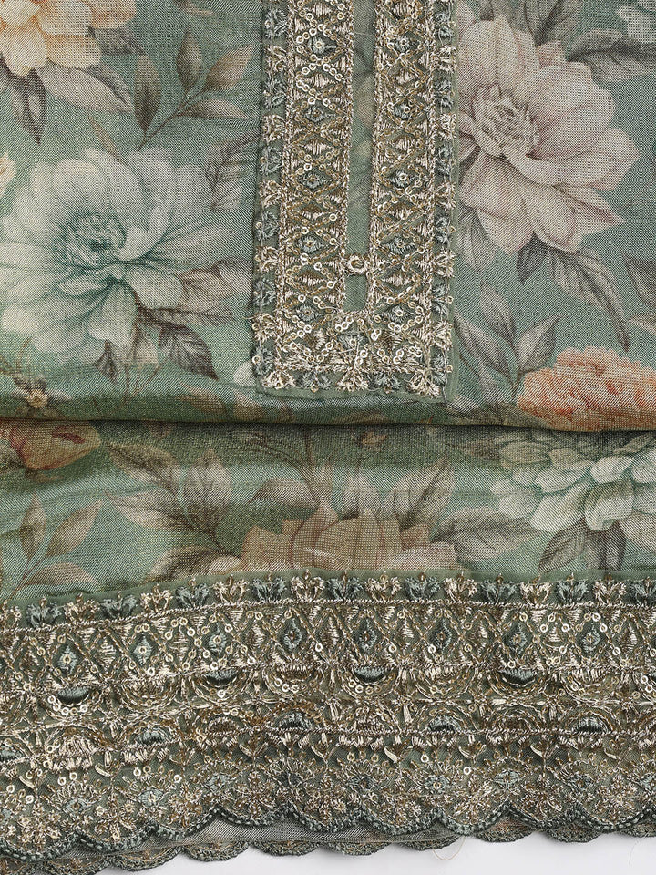 Patch Neck Art Silk Unstitched Suit With Dupatta