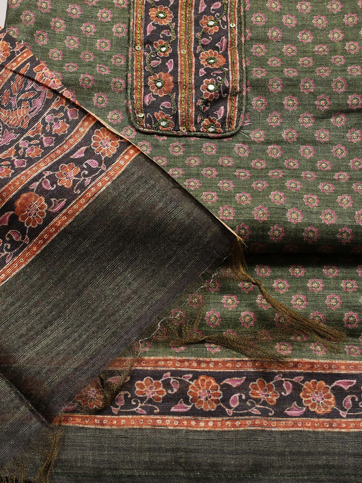Neck Patti Chanderi Unstitched Suit With Dupatta