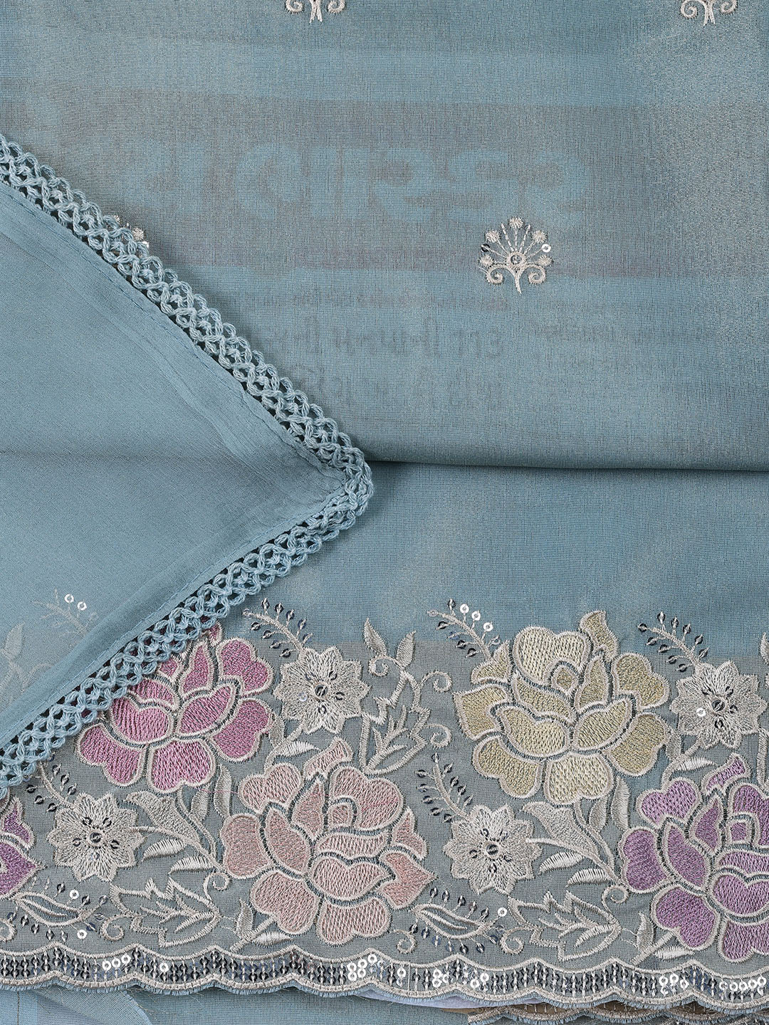 Embroidered Tissue Unstitched Suit Piece With Dupatta