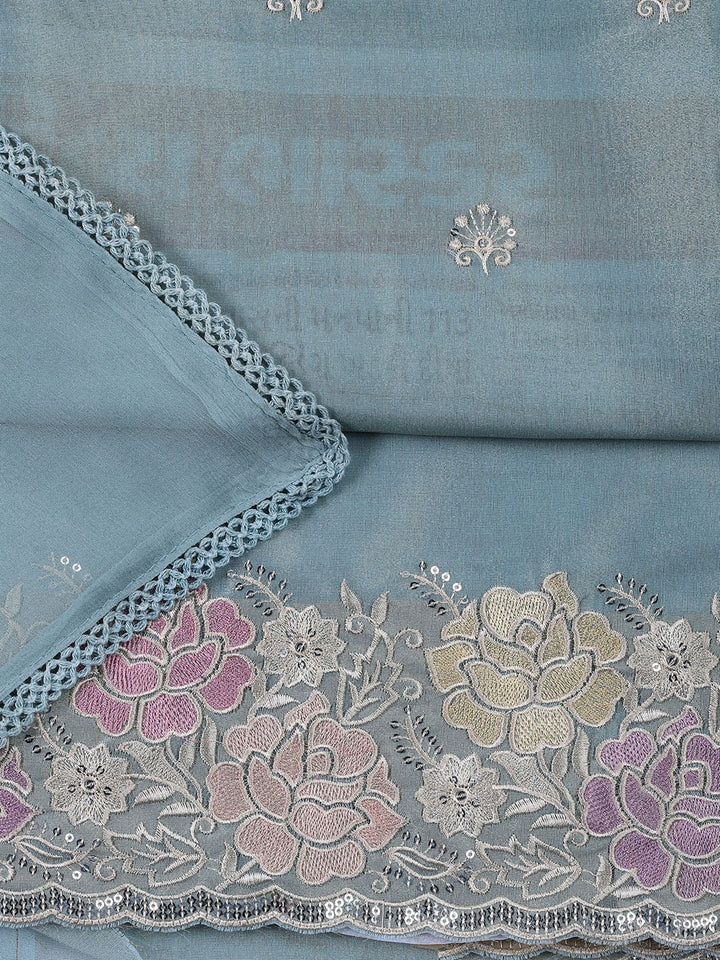 Embroidered Tissue Unstitched Suit Piece With Dupatta