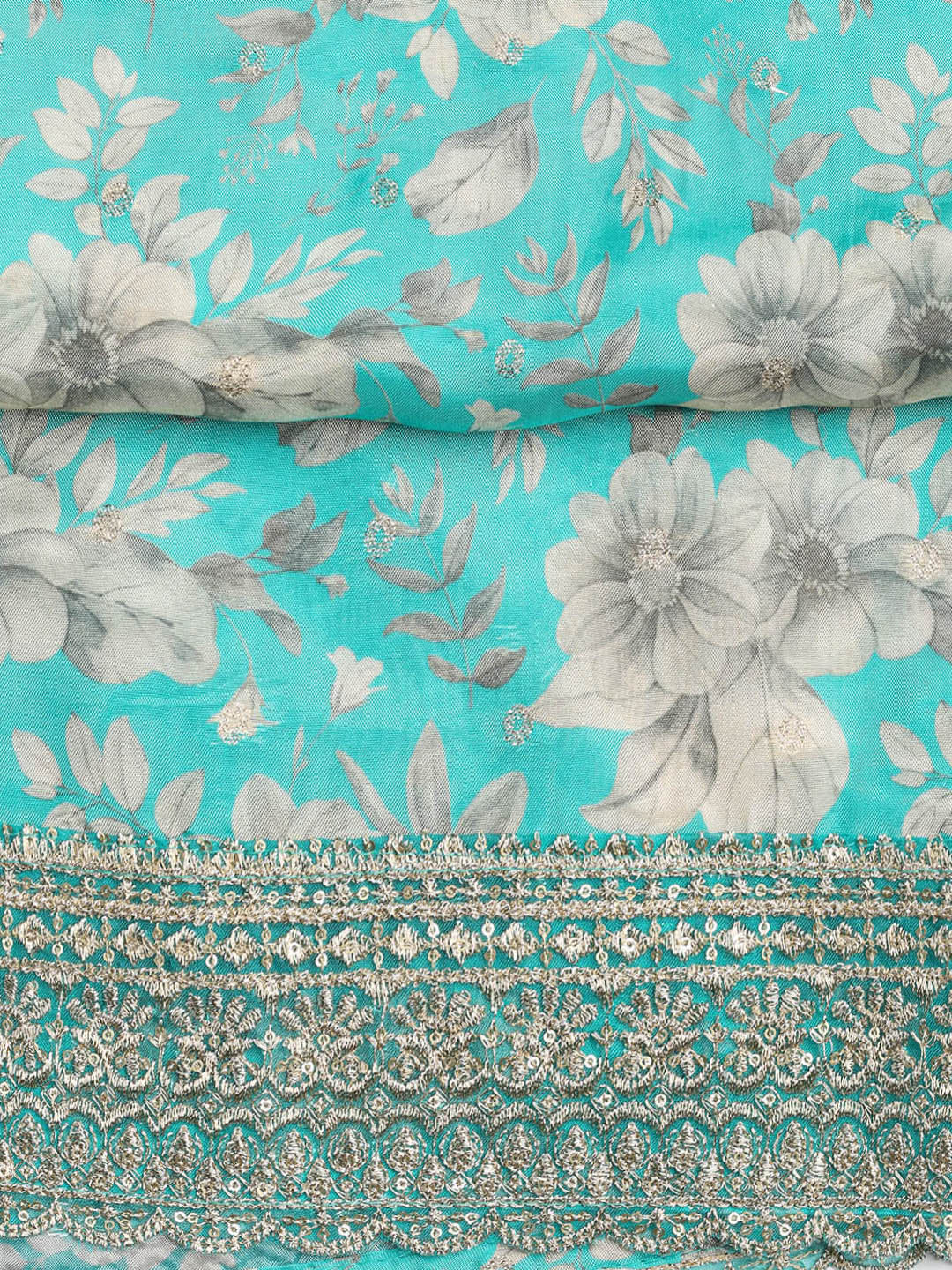 Printed Embroidered Muslin Unstitched Suit With Dupatta