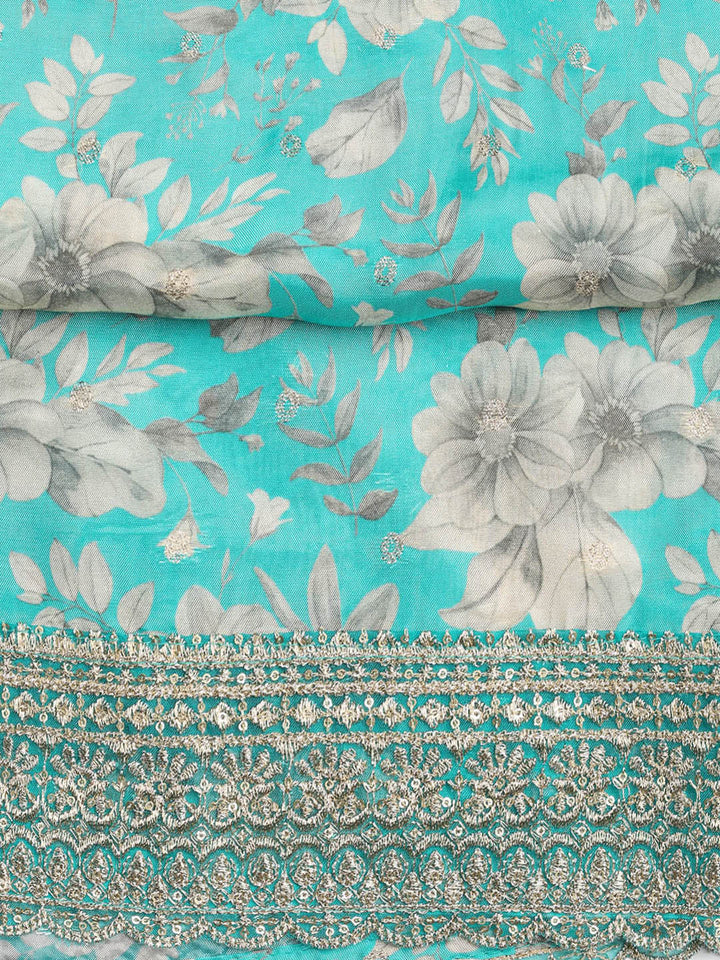Printed Embroidered Muslin Unstitched Suit With Dupatta