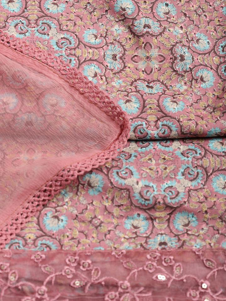 Printed Cotton Blend Unstitched Suit Piece With Dupatta