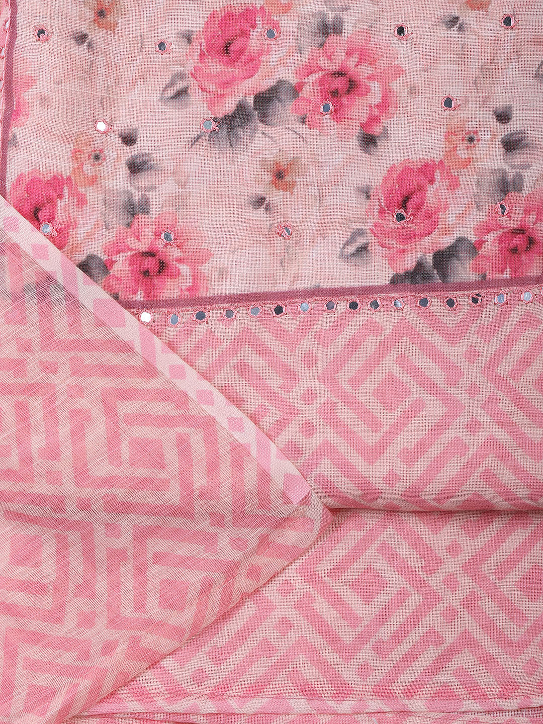 Neck Embroidered Linen Unstitched Suit Piece With Dupatta
