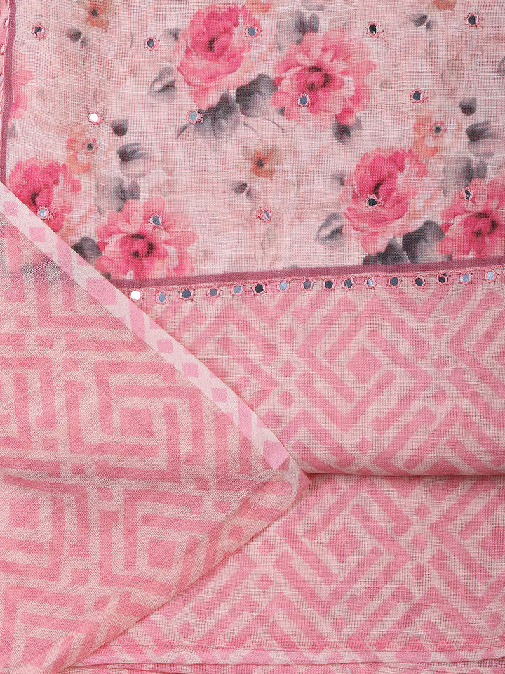 Neck Embroidered Linen Unstitched Suit Piece With Dupatta