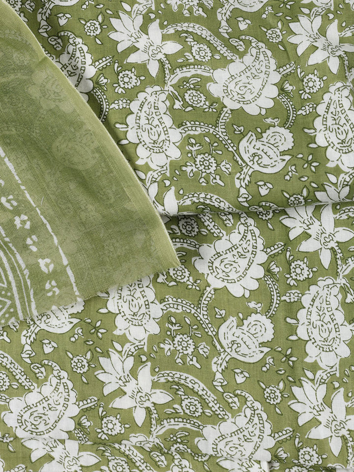 Printed Cotton Blend Unstitched Suit With Dupatta