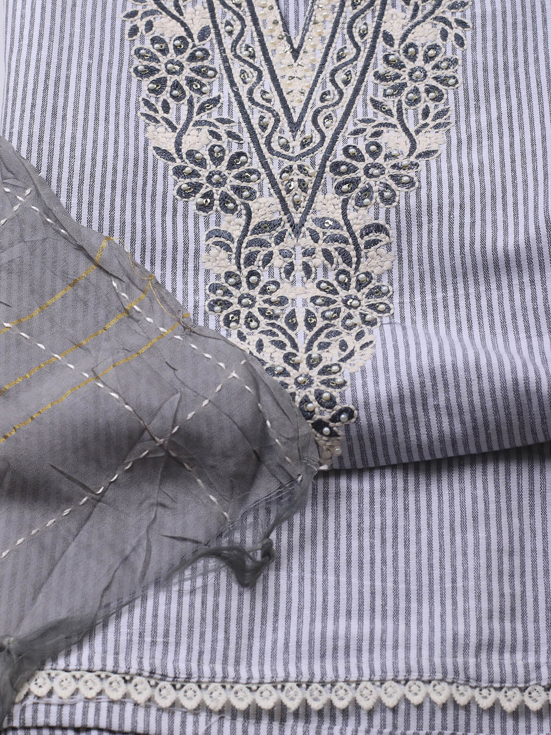 Neck Embroidery Cotton Blend Unstitched Suit With Dupatta