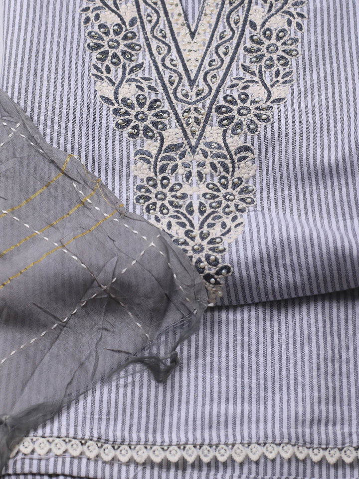 Neck Embroidery Cotton Blend Unstitched Suit With Dupatta