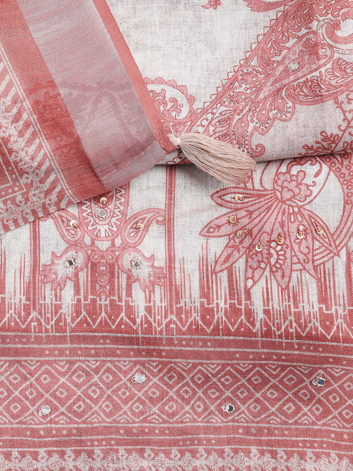 Printed Linen Unstitched Suit Piece With Dupatta