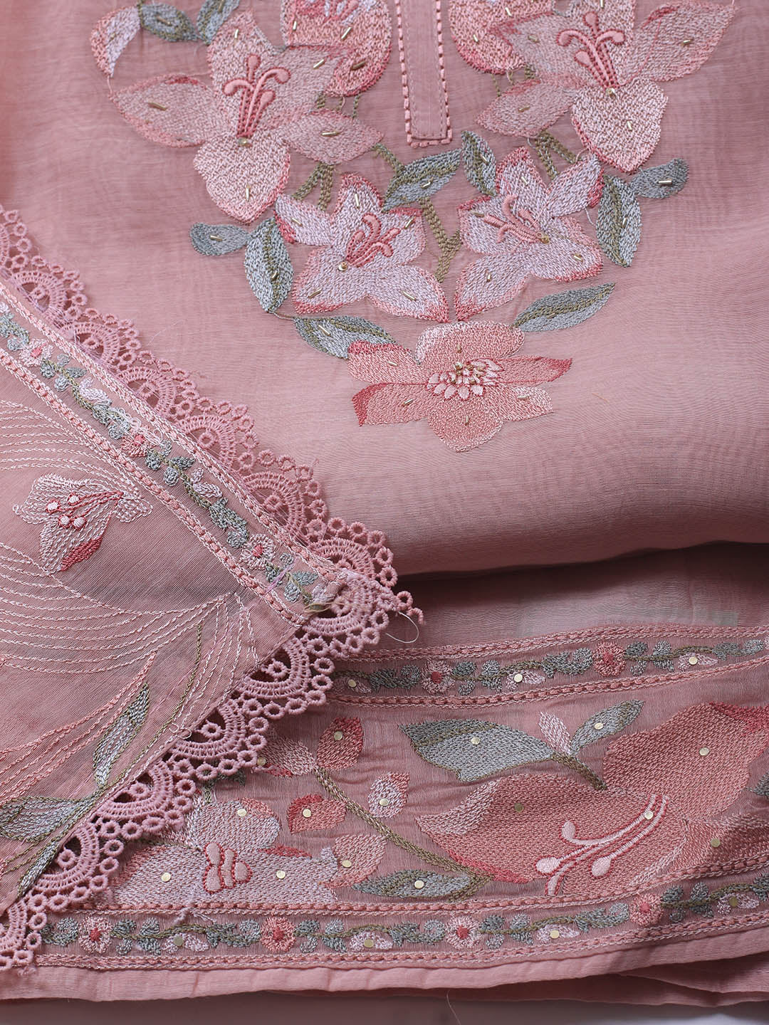 Embroidery Chanderi Unstitched Suit With Dupatta