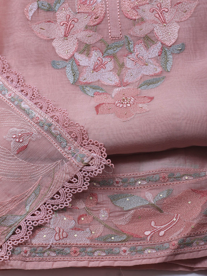 Embroidery Chanderi Unstitched Suit With Dupatta