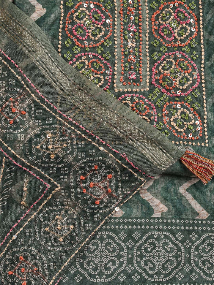 Yoke Embroidery Chanderi Unstitched Suit Piece With Dupatta