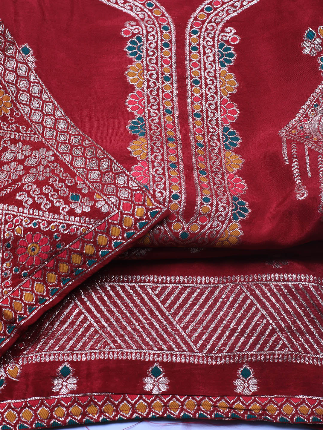 Neck Embroidery Chanderi Unstitched Suit With Dupatta