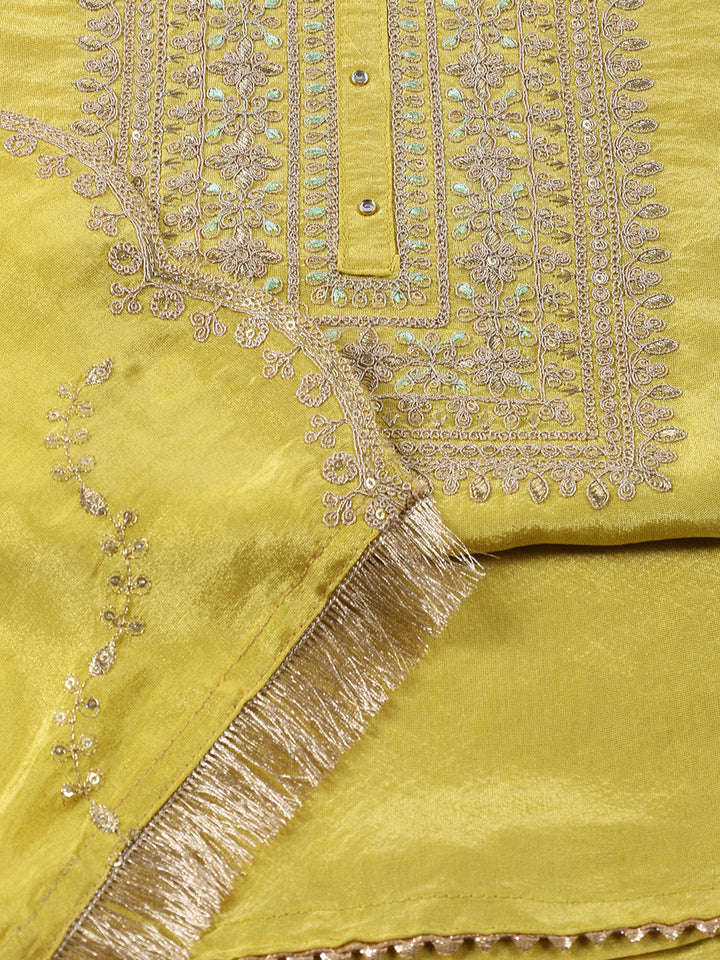 Neck Embroidered Tissue Unstitched Suit With Dupatta
