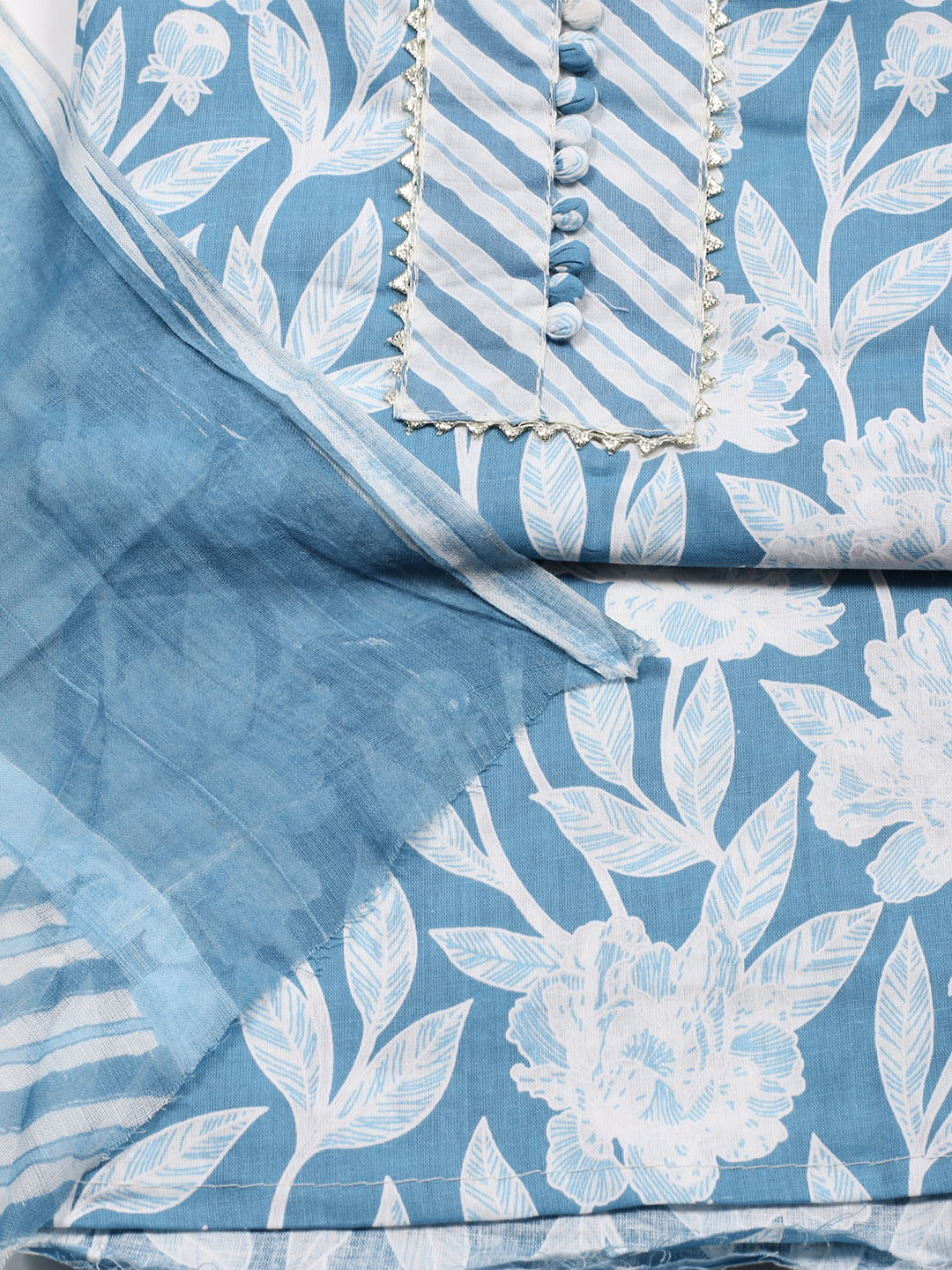 Neck Patti Cotton Blend Unstitched Suit With Dupatta