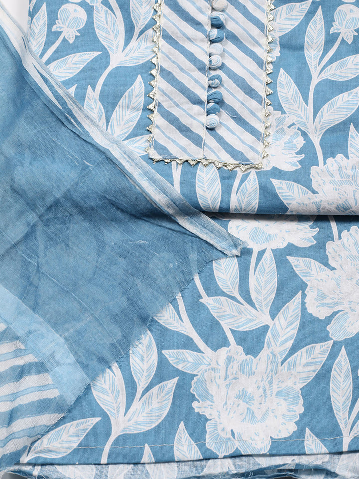 Neck Patti Cotton Blend Unstitched Suit With Dupatta
