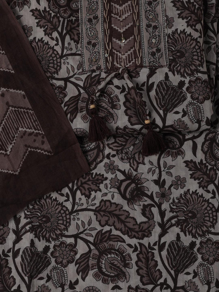 Printed Chanderi Unstitched Suit Piece With Dupatta