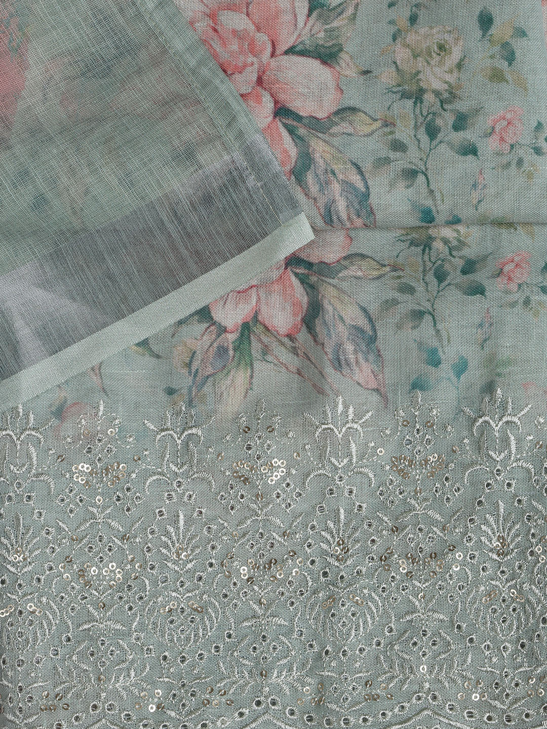 Printed Linen Unstitched Suit Piece With Dupatta