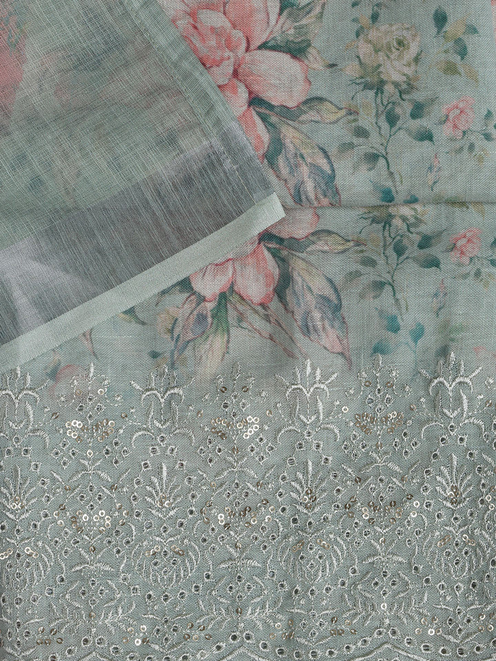 Printed Linen Unstitched Suit Piece With Dupatta