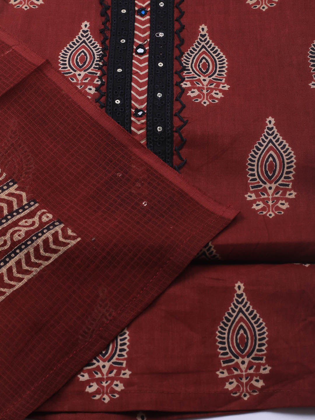 Printed Cotton Blend Unstitched Suit Piece With Dupatta