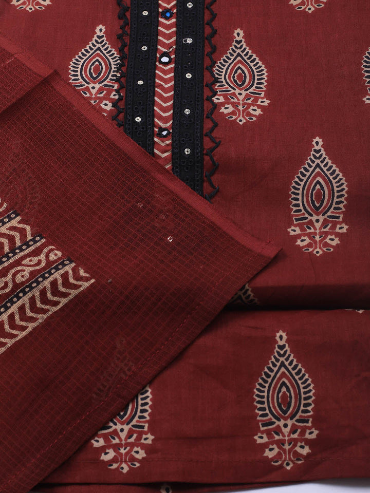 Printed Cotton Blend Unstitched Suit Piece With Dupatta