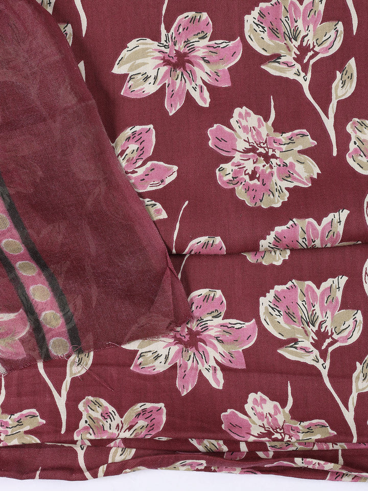 Printed Cotton Blend Unstitched Suit With Dupatta