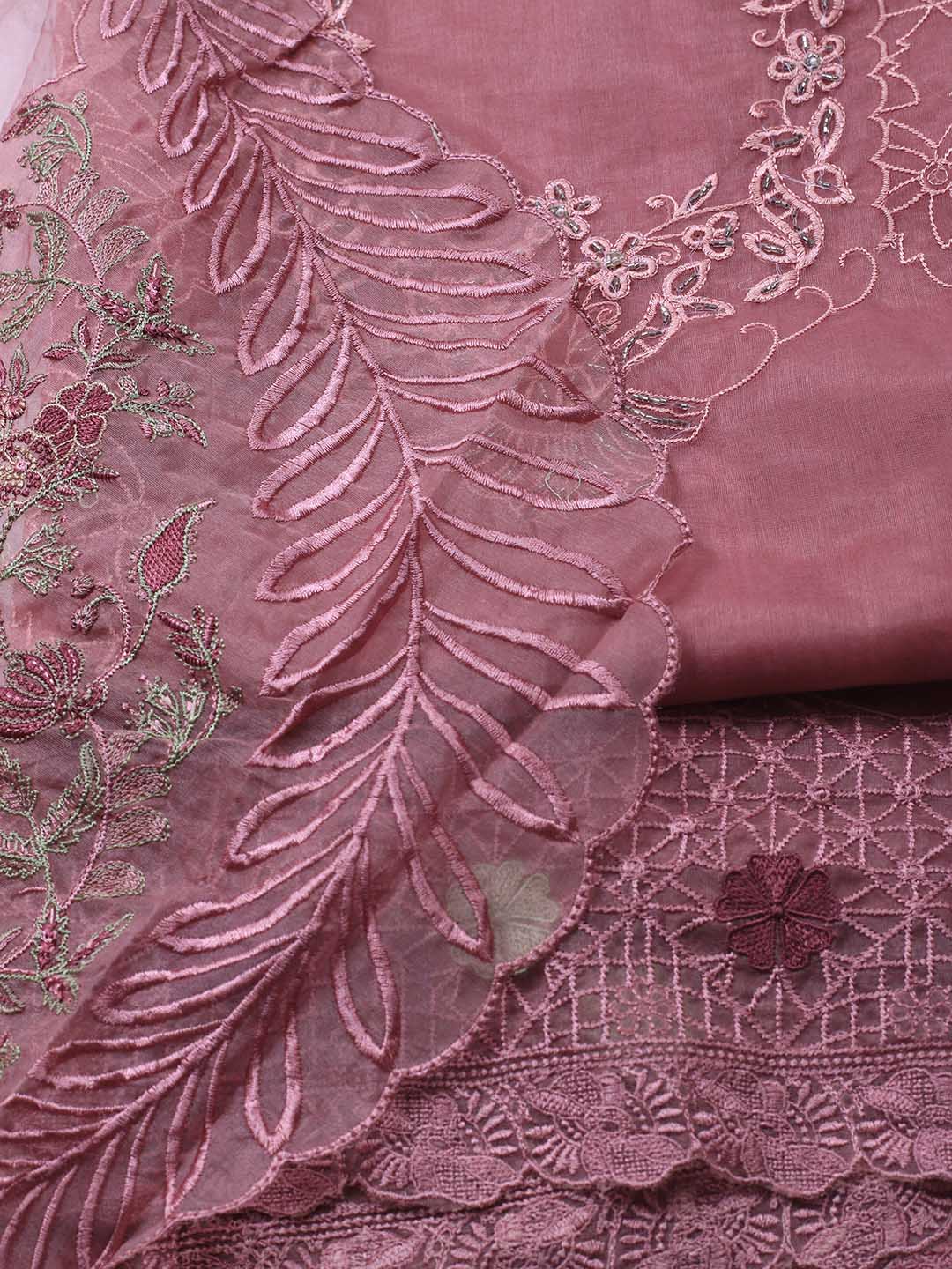 Neck Embroidered Organza Unstitched Suit Piece With Dupatta