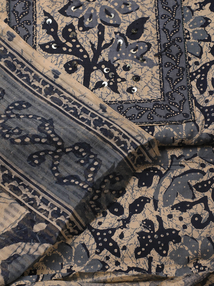 Printed Cotton Blend Unstitched Suit With Dupatta