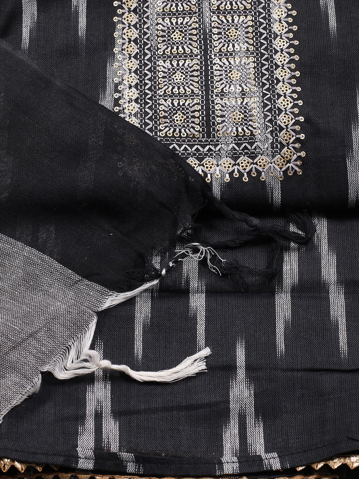 Neck Embroidered Cotton Blend Unstitched Suit Piece With Dupatta