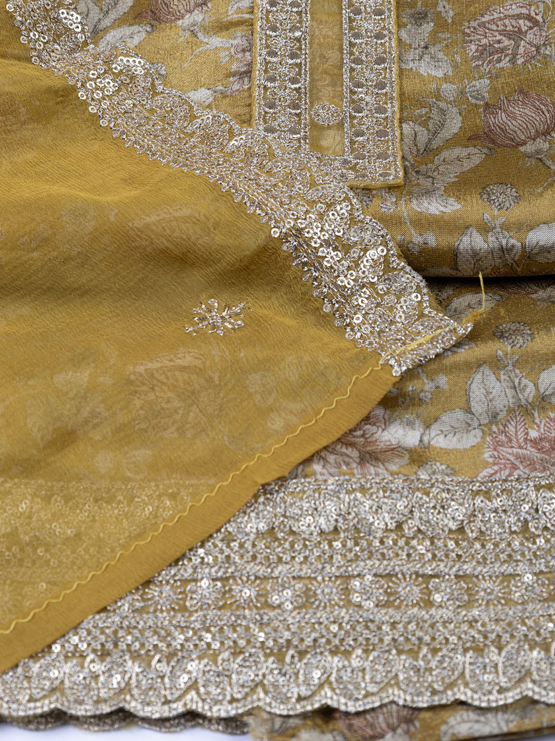 Neck Embroidered Tissue Unstitched Suit With Dupatta