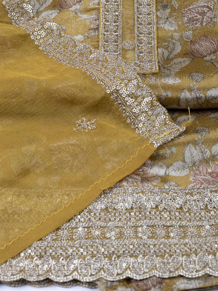 Neck Embroidered Tissue Unstitched Suit With Dupatta