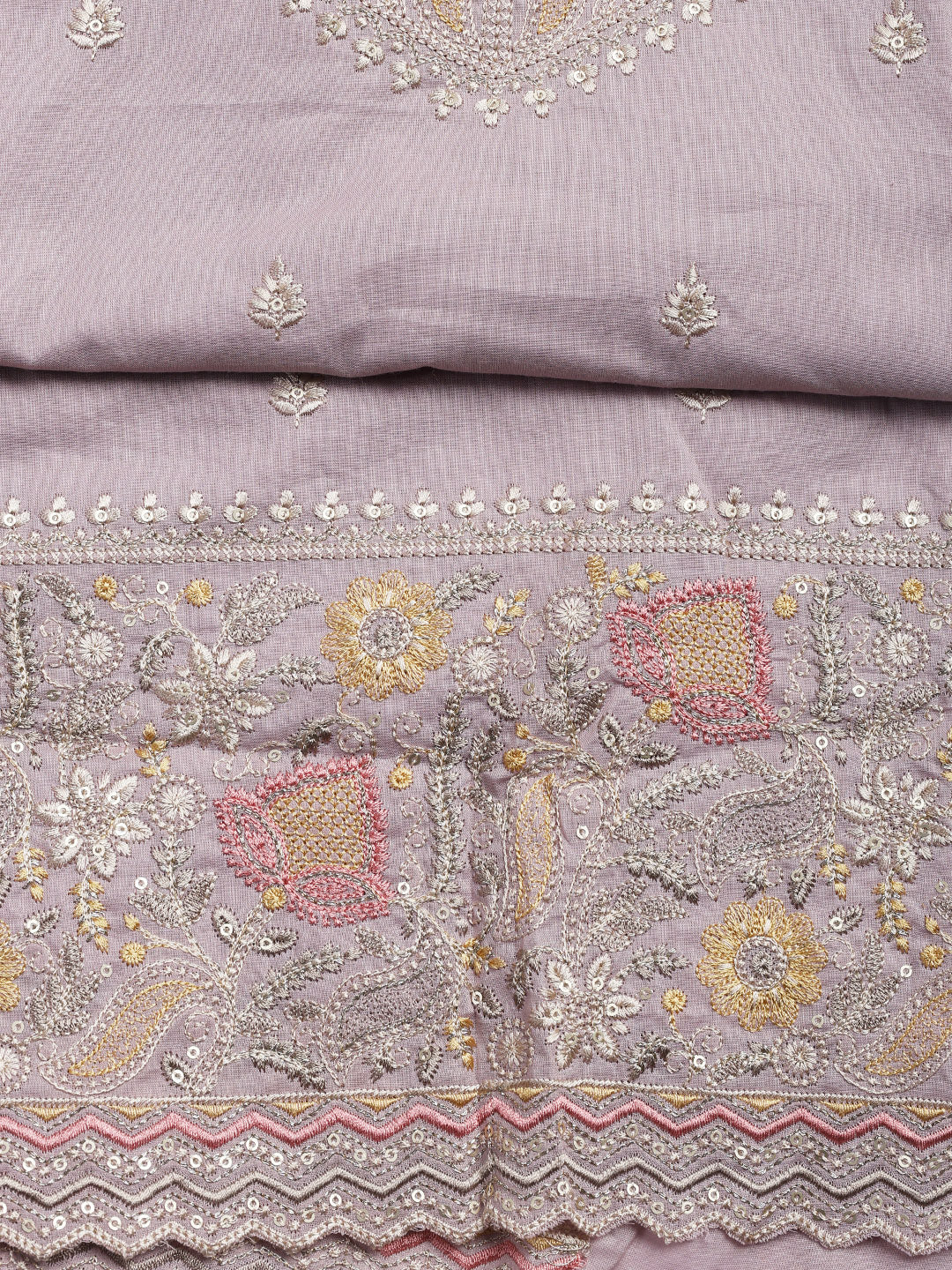 Embroidered Cotton Blend Unstitched Suit Piece With Dupatta