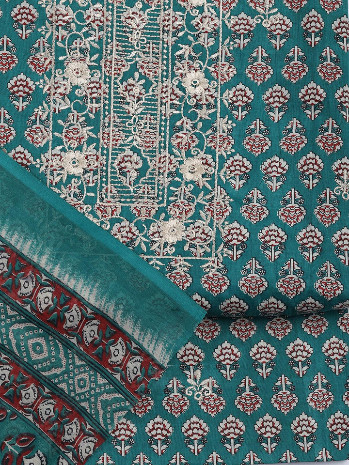 Floral Printed Cotton Unstitched Suit With Dupatta
