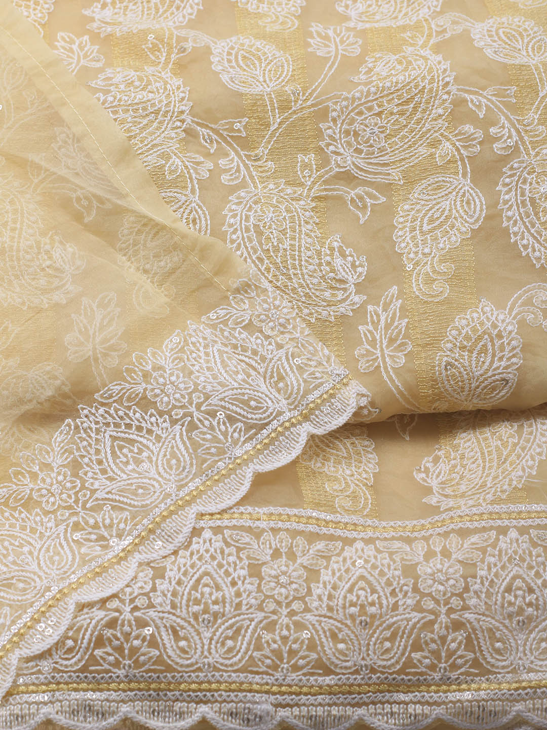 Thread Embroidery Organza Unstitched Suit Piece With Dupatta
