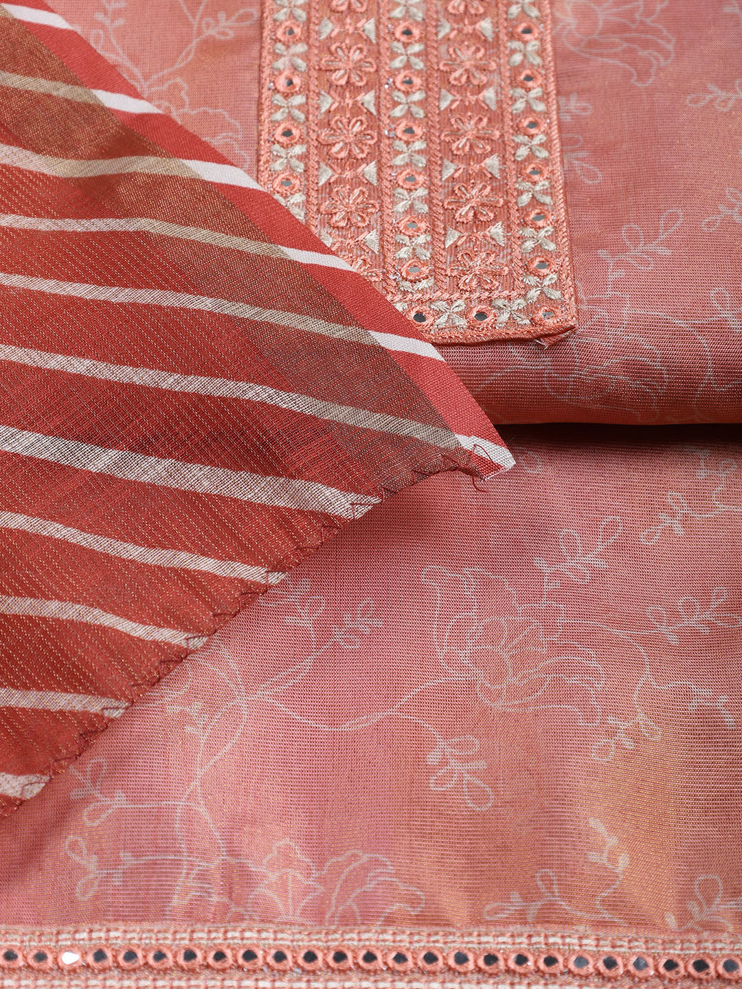 Neck Embroidered Tissue Unstitched Suit With Dupatta