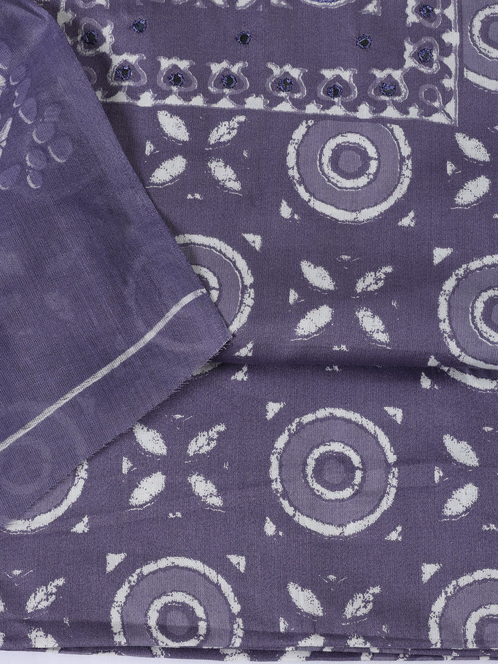 Printed Cotton Blend Unstitched Suit With Dupatta